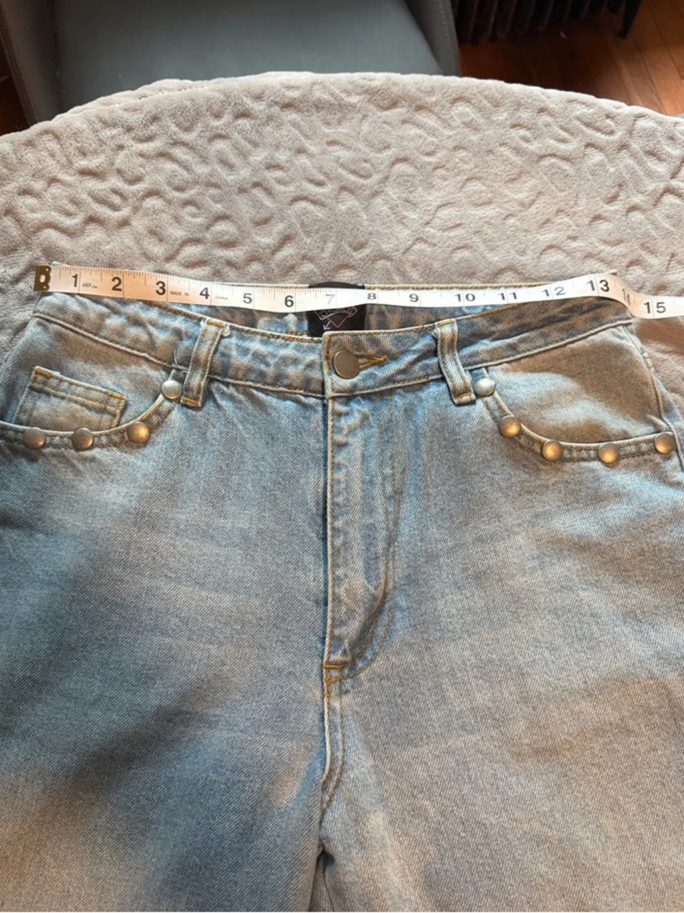 Chorus Light Blue Boyfriend Jeans with Rose Knee Patches